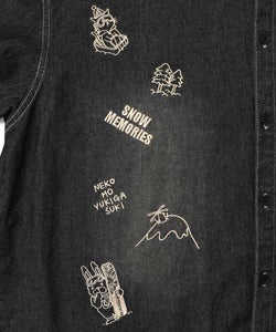 ラビルとネコのスノーメモリー刺繍デニムシャツ-20