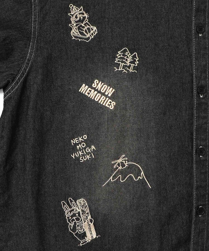 ラビルとネコのスノーメモリー刺繍デニムシャツ-20