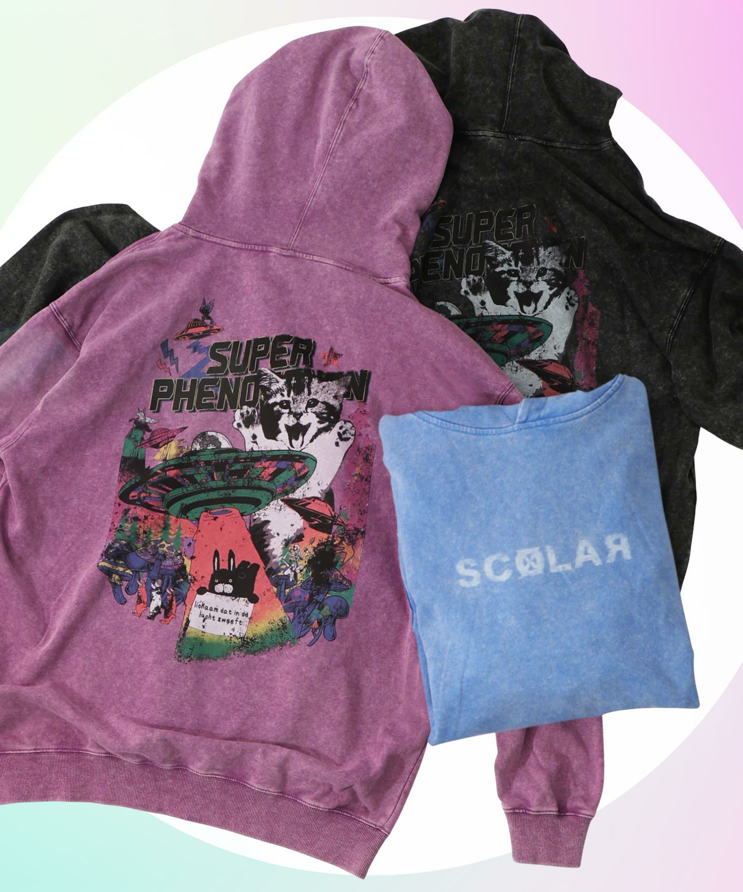 153774：超常現象プリント ケミカル加工裏毛パーカーの通販-ScoLar