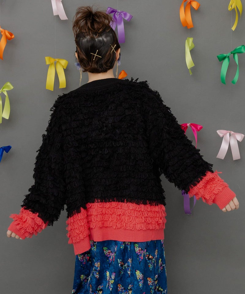 バイカラーフリンジニットカーディガン-5