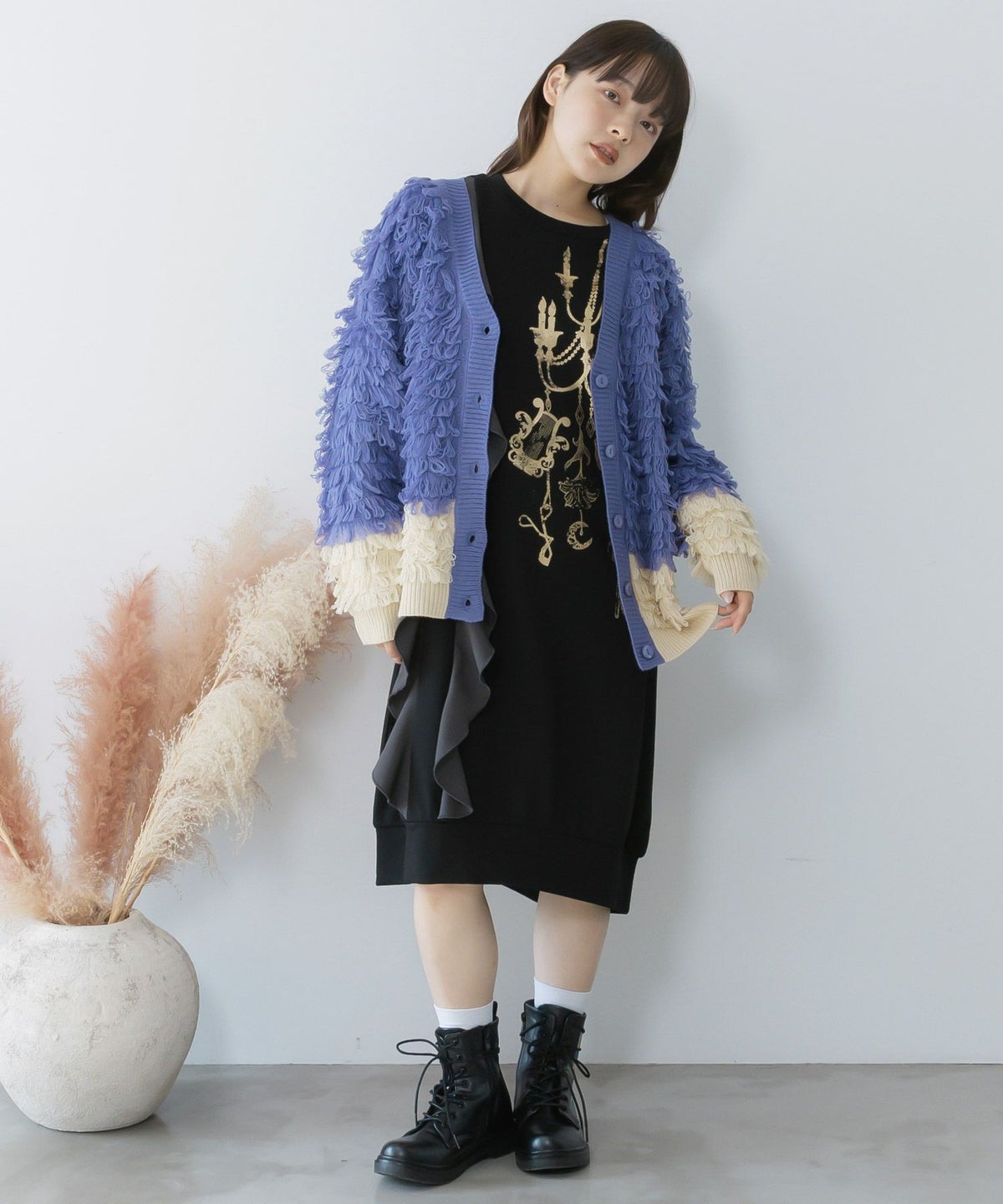 バイカラーフリンジニットカーディガン-11