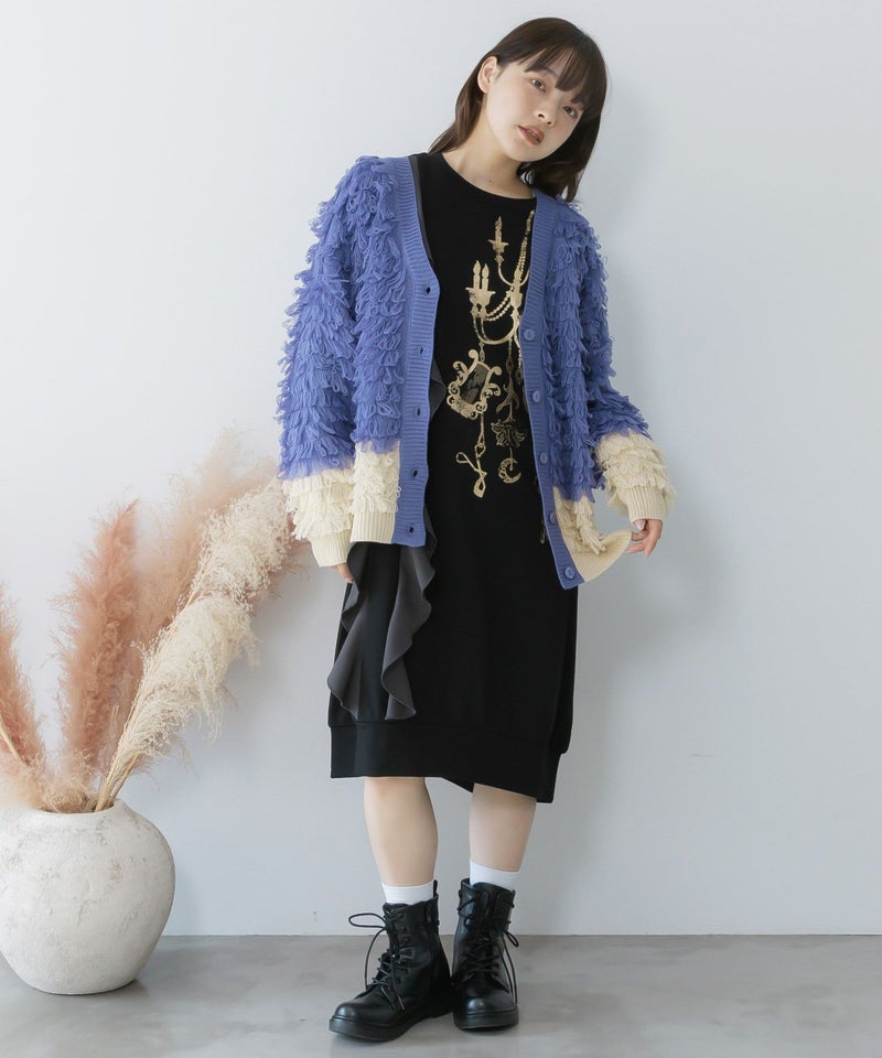 バイカラーフリンジニットカーディガン-11