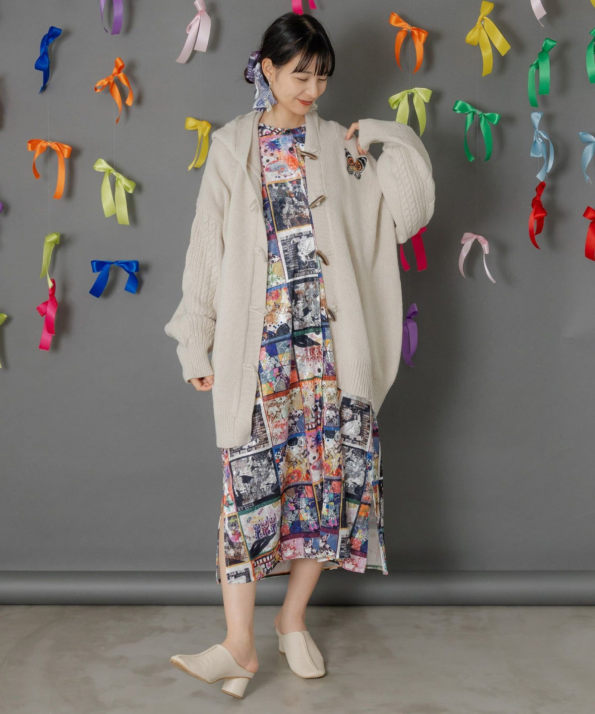 蝶刺繍ニットカーディガン-2