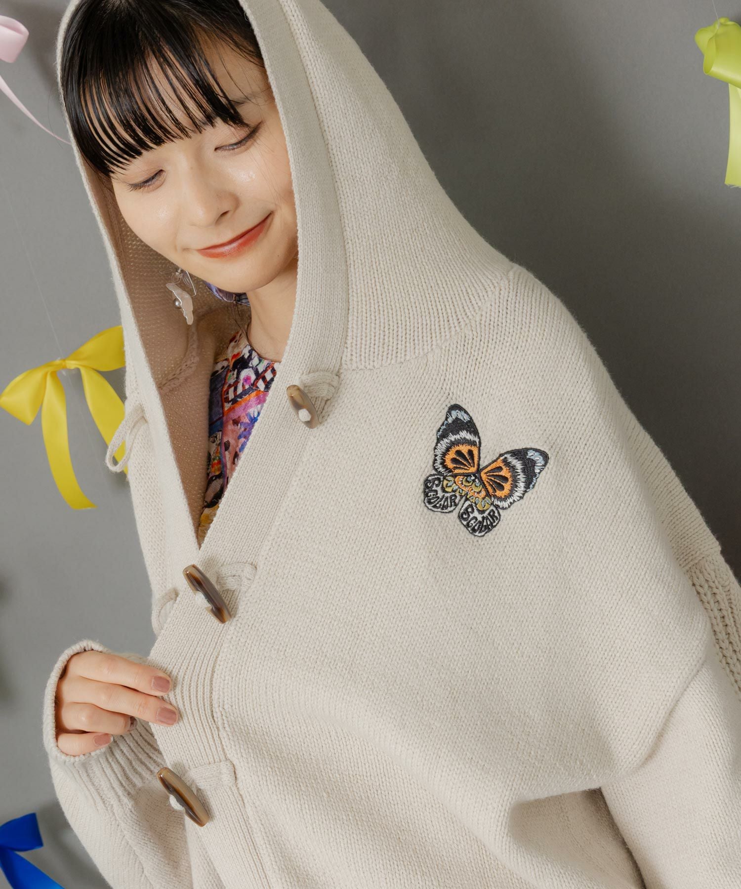 153769：蝶刺繍ニットカーディガンの通販-ScoLar