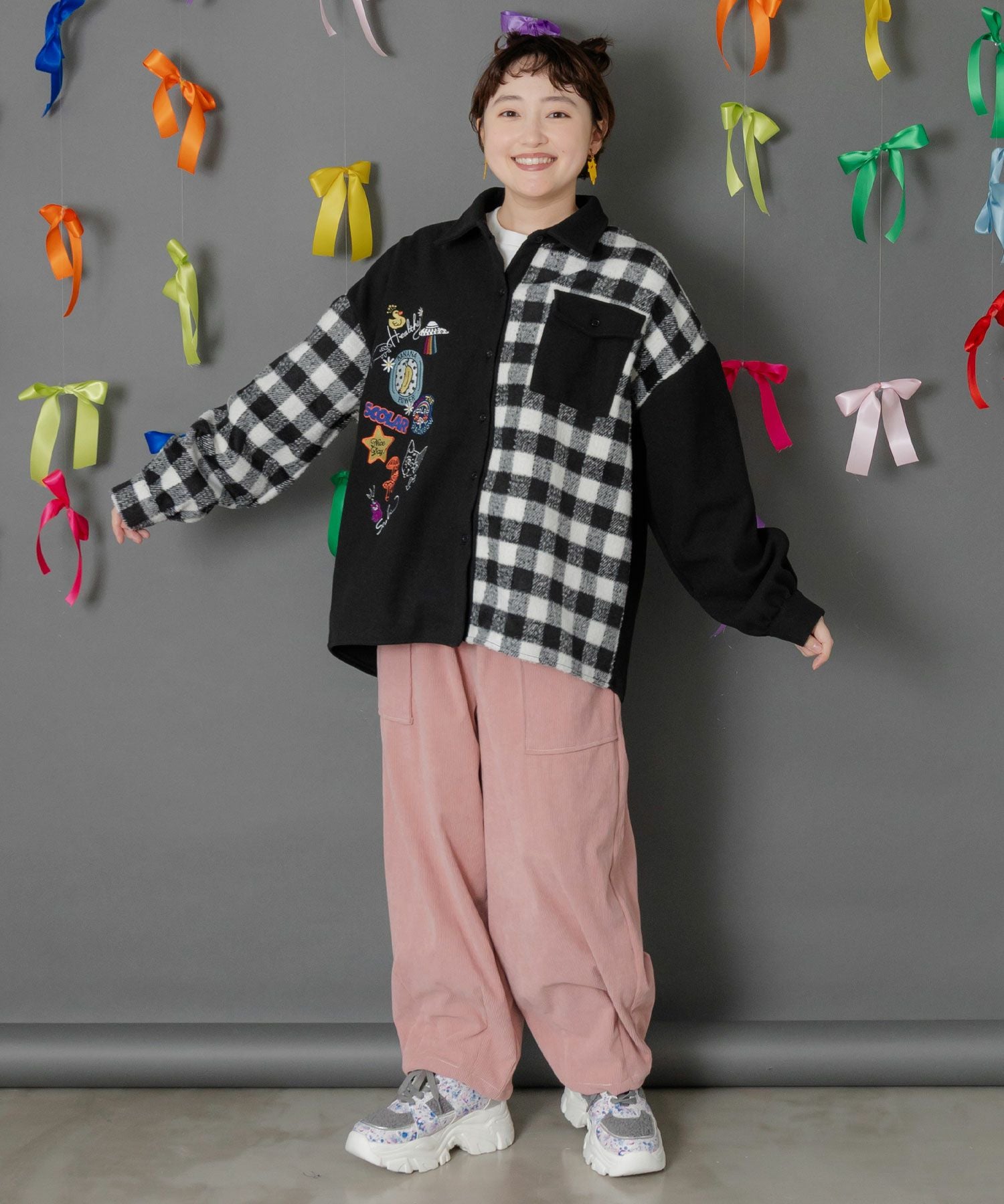 153766：POP刺繍×チェック柄シャツの通販-ScoLar