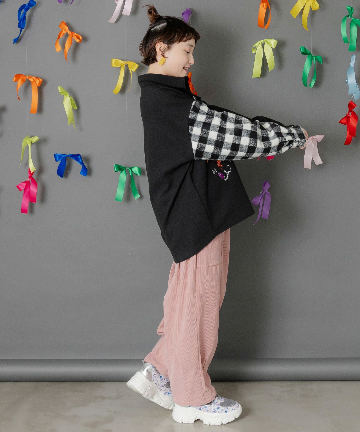 153766：POP刺繍×チェック柄シャツの通販-ScoLar