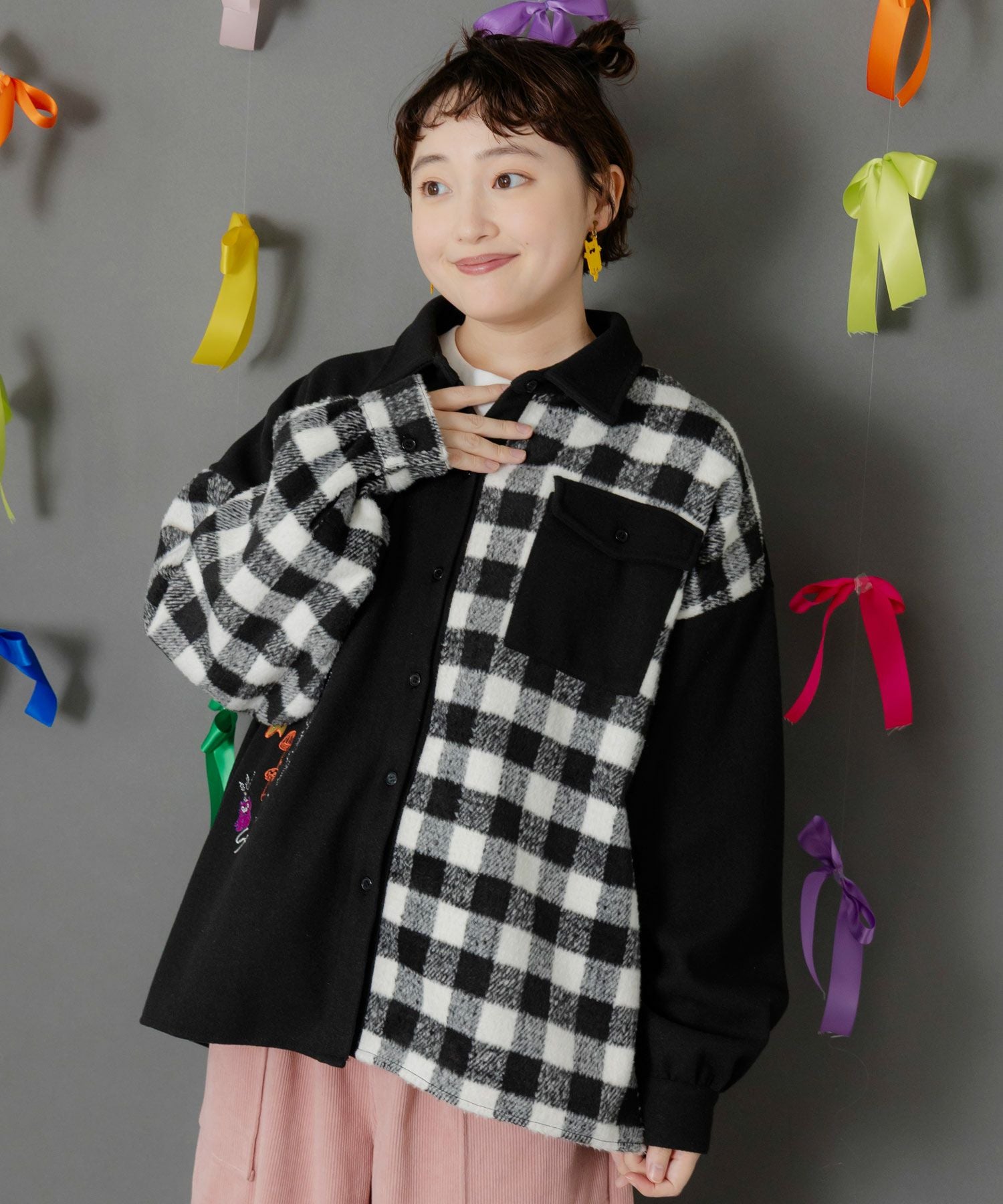 153766：POP刺繍×チェック柄シャツの通販-ScoLar