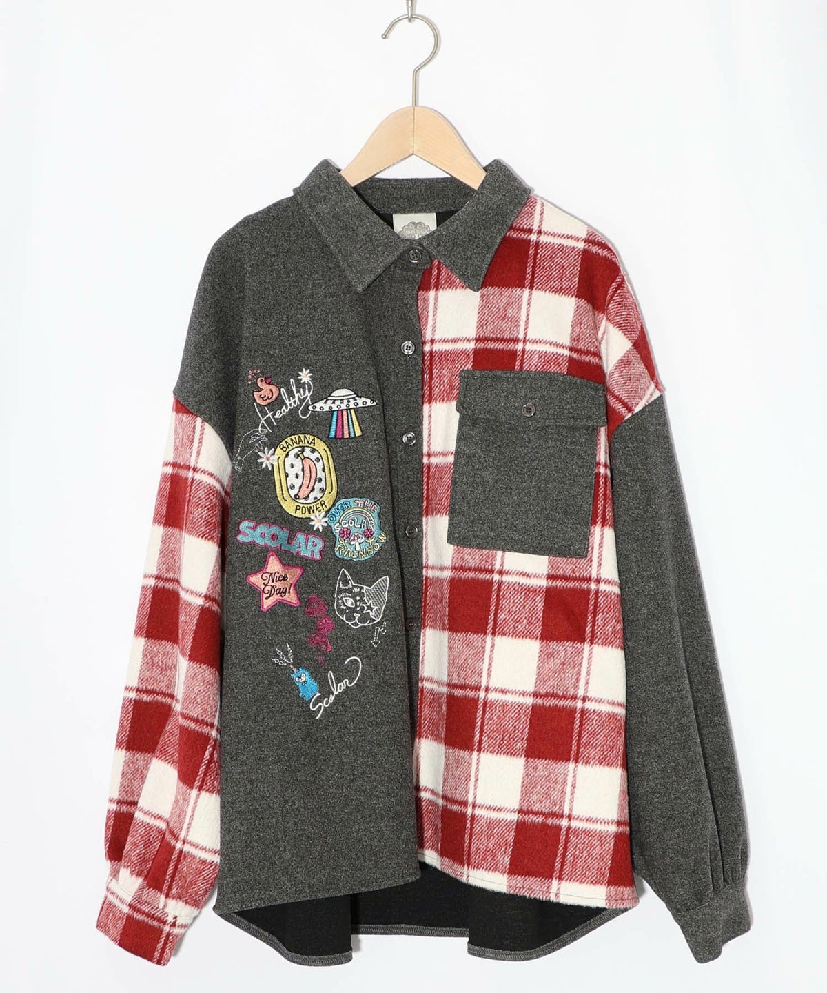 POP刺繍×チェック柄シャツ-10