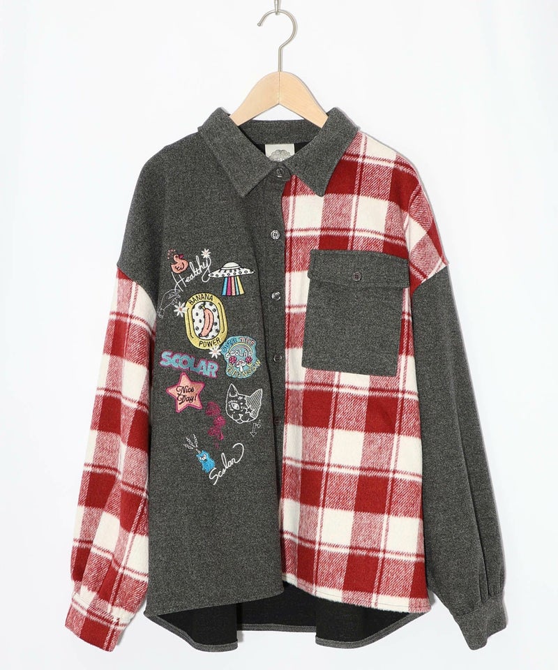 POP刺繍×チェック柄シャツ-10