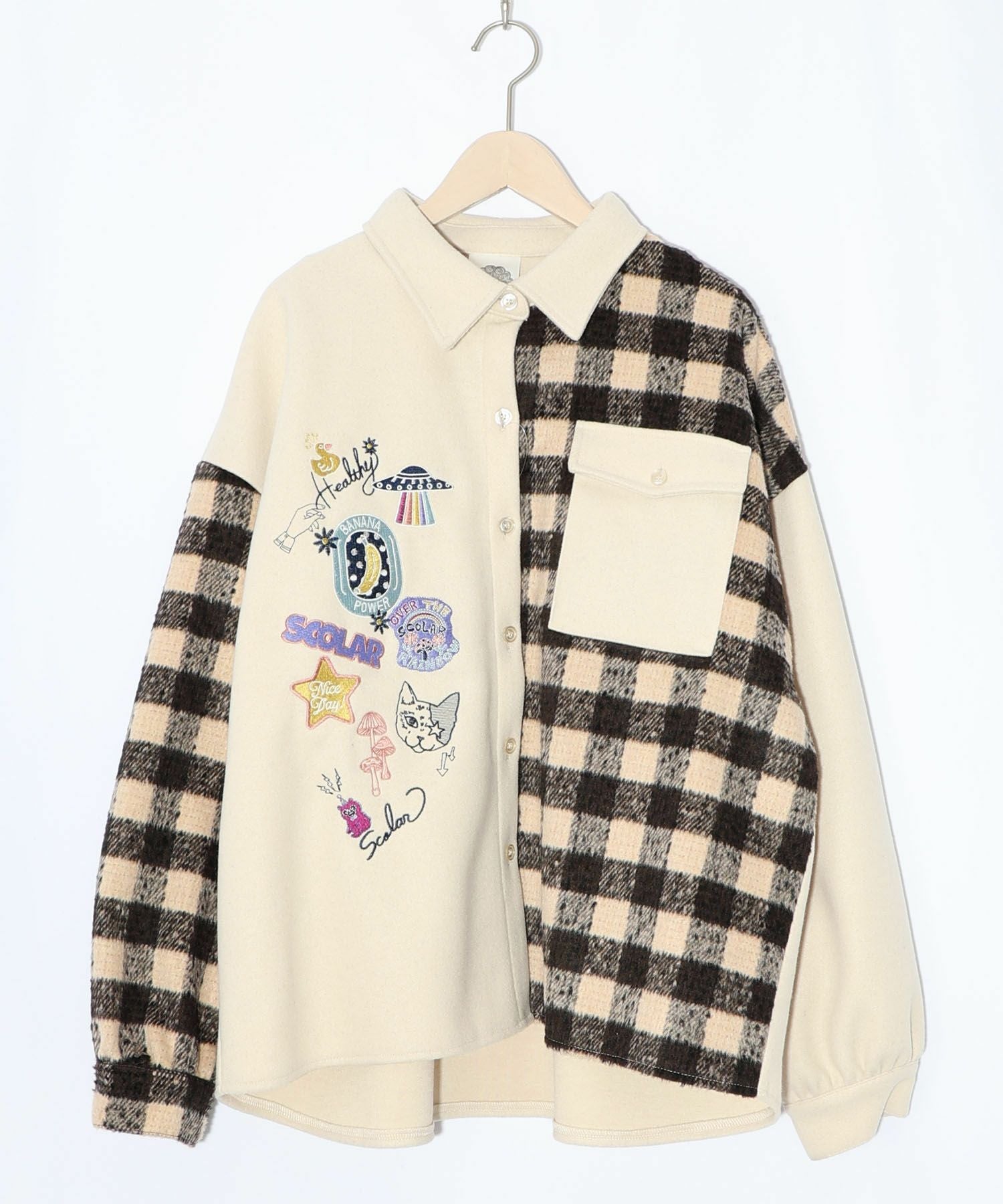 153766：POP刺繍×チェック柄シャツの通販-ScoLar