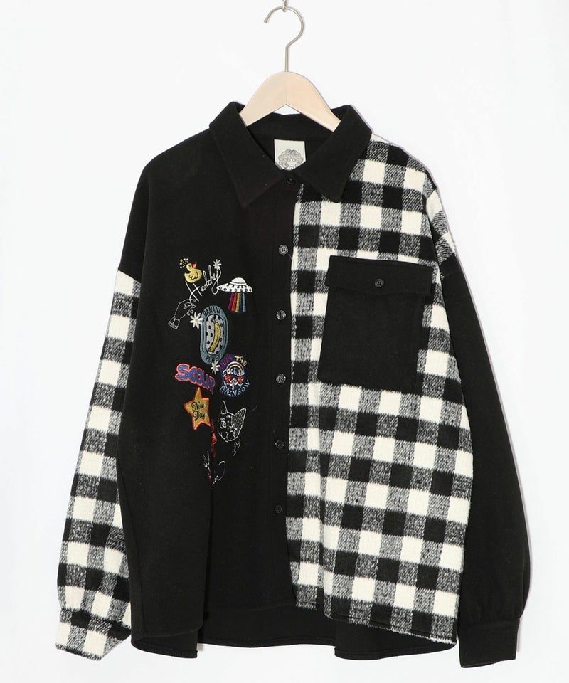 POP刺繍×チェック柄シャツ-16