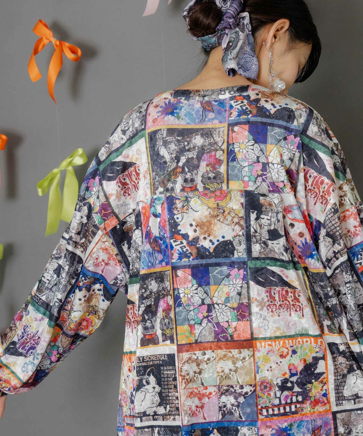 アニマル×蝶柄 前開きクラッシュベロアワンピース-12