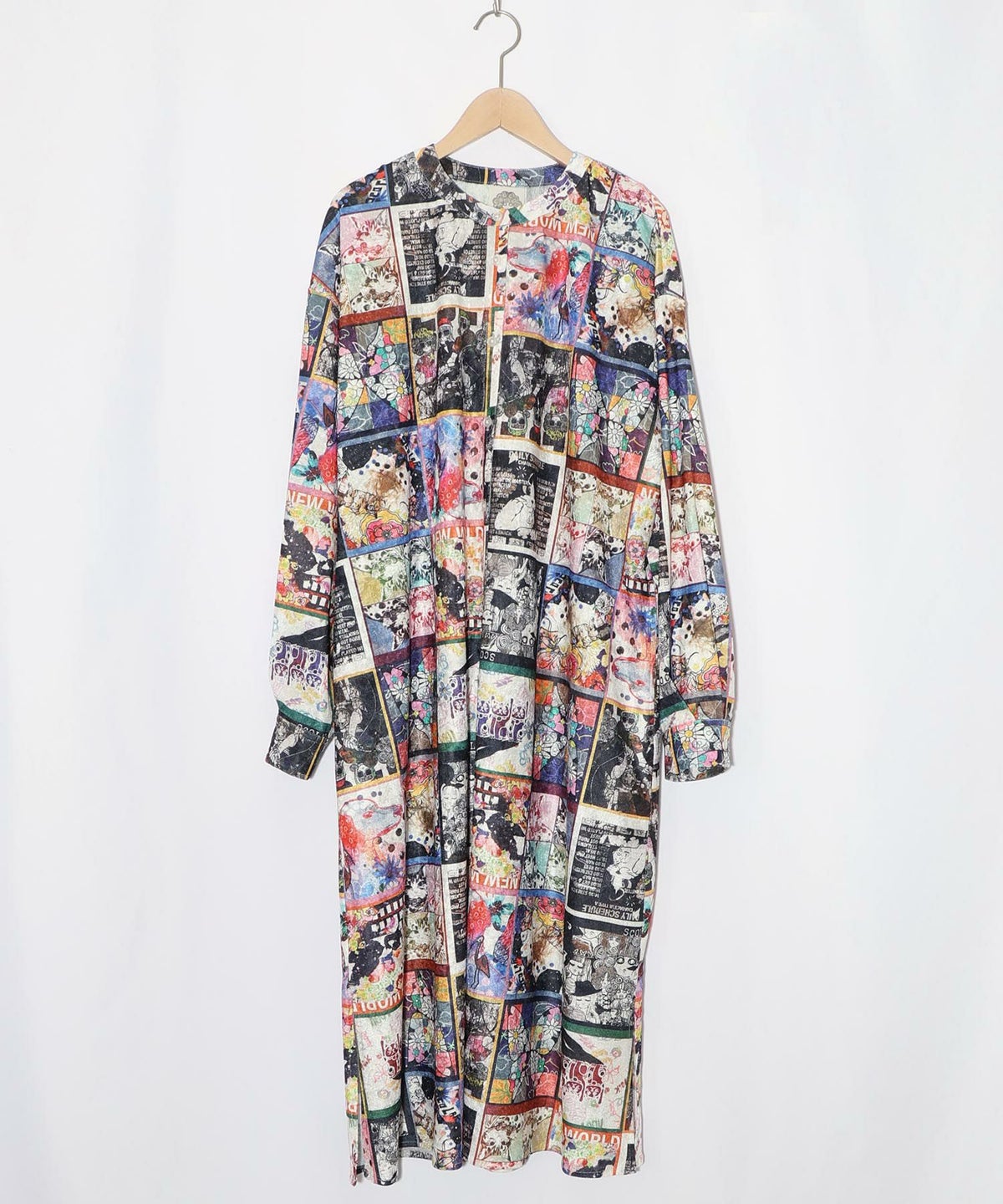 アニマル×蝶柄 前開きクラッシュベロアワンピース-16