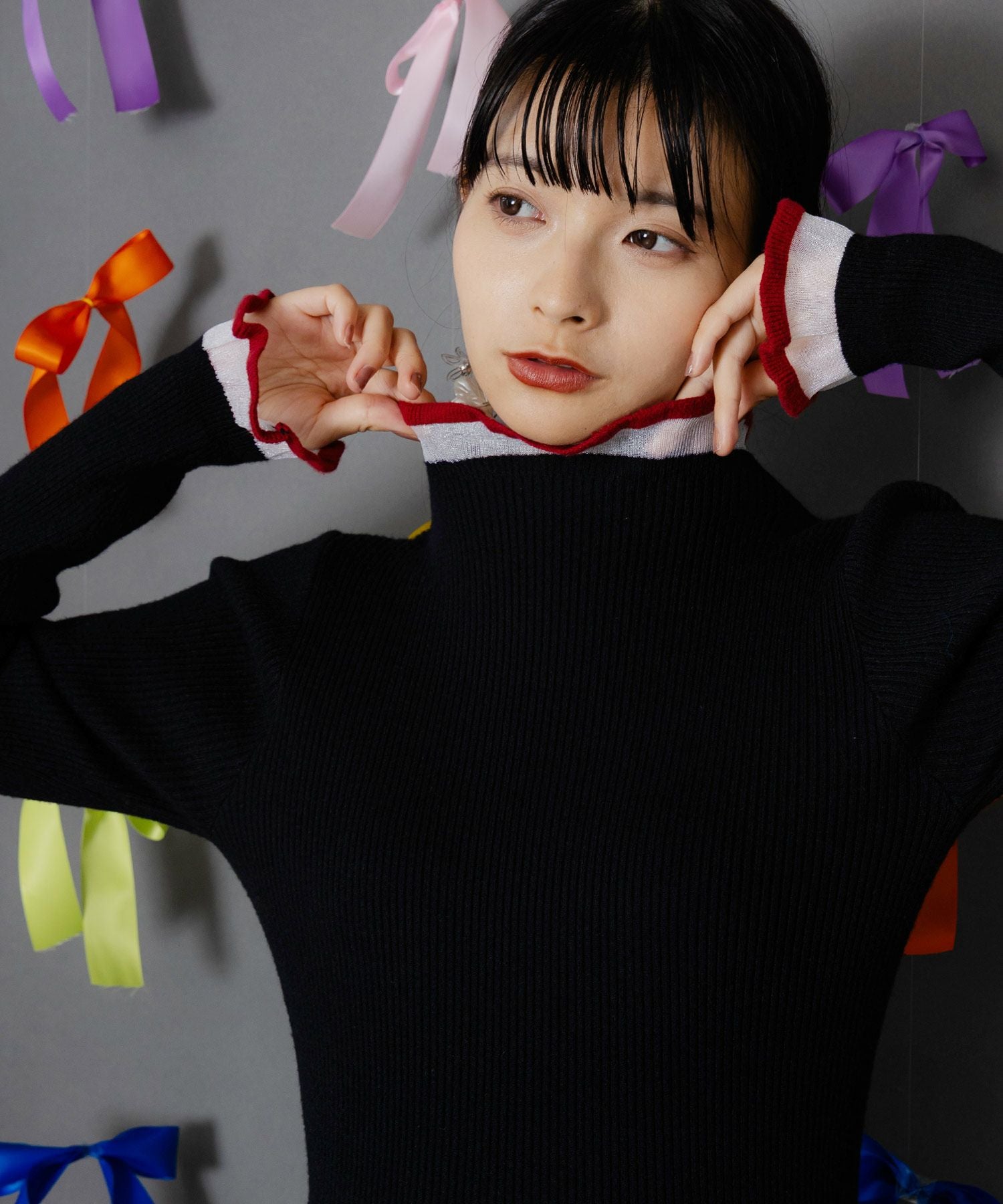 153756：シアー×ニット 切替トップスの通販-ScoLar