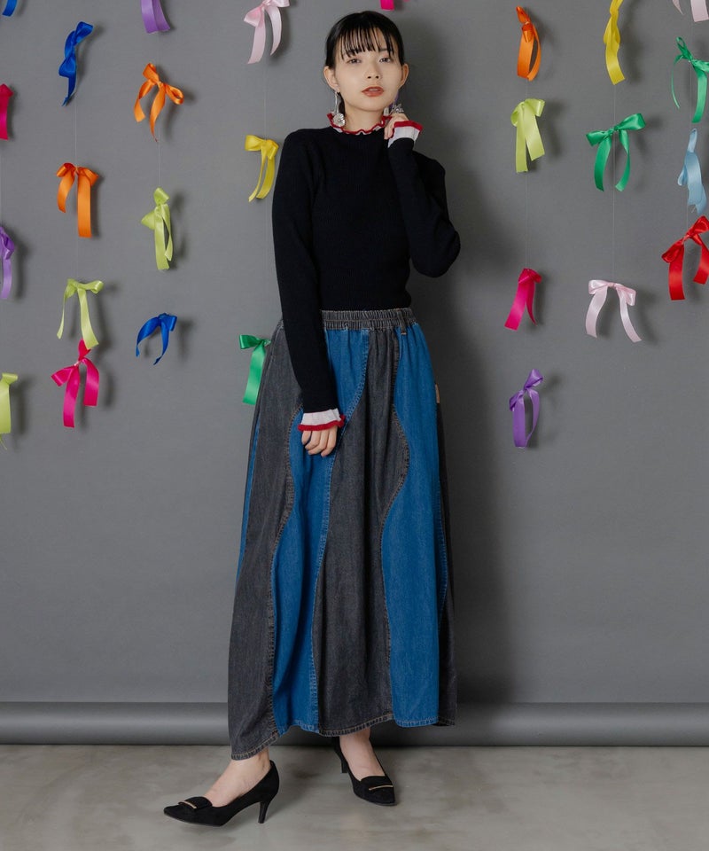 シアー×ニット 切替トップス-3