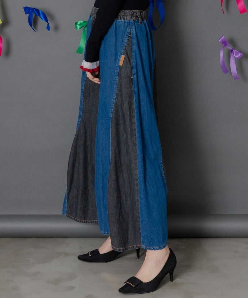 花柄ジャガードデニム×波模様デニムスカート-9