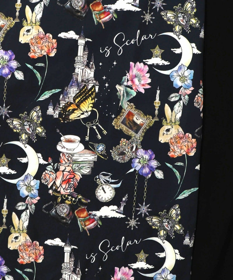 アンティーク柄 バイカラー切替ワンピース-10