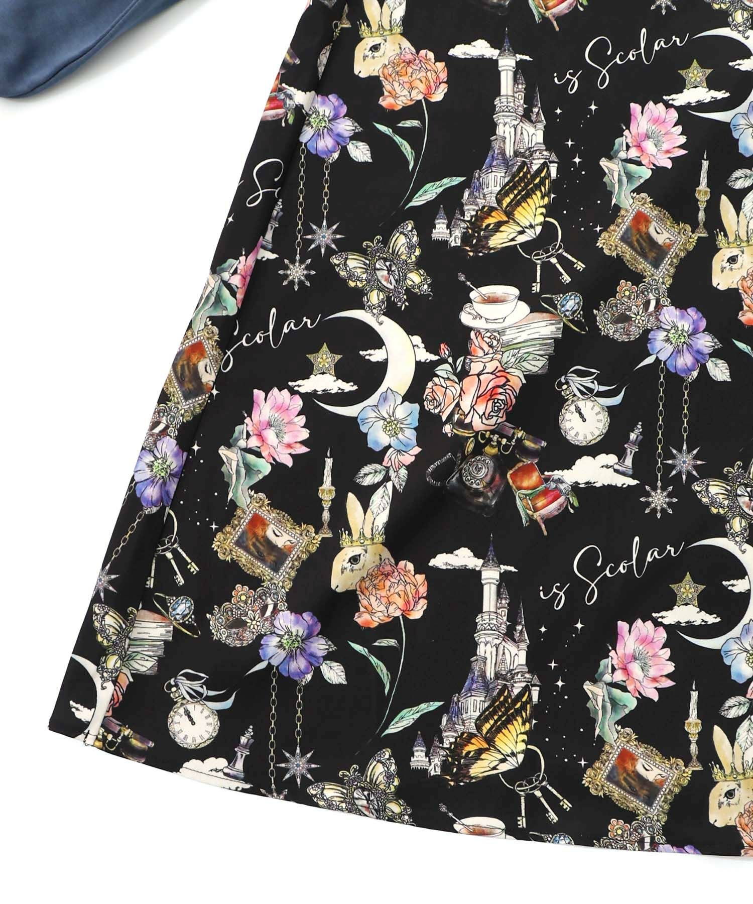 553289：アンティーク柄 バイカラー切替ワンピースの通販-ScoLar