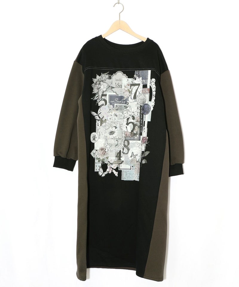 コラージュ柄裏起毛ワンピース-14