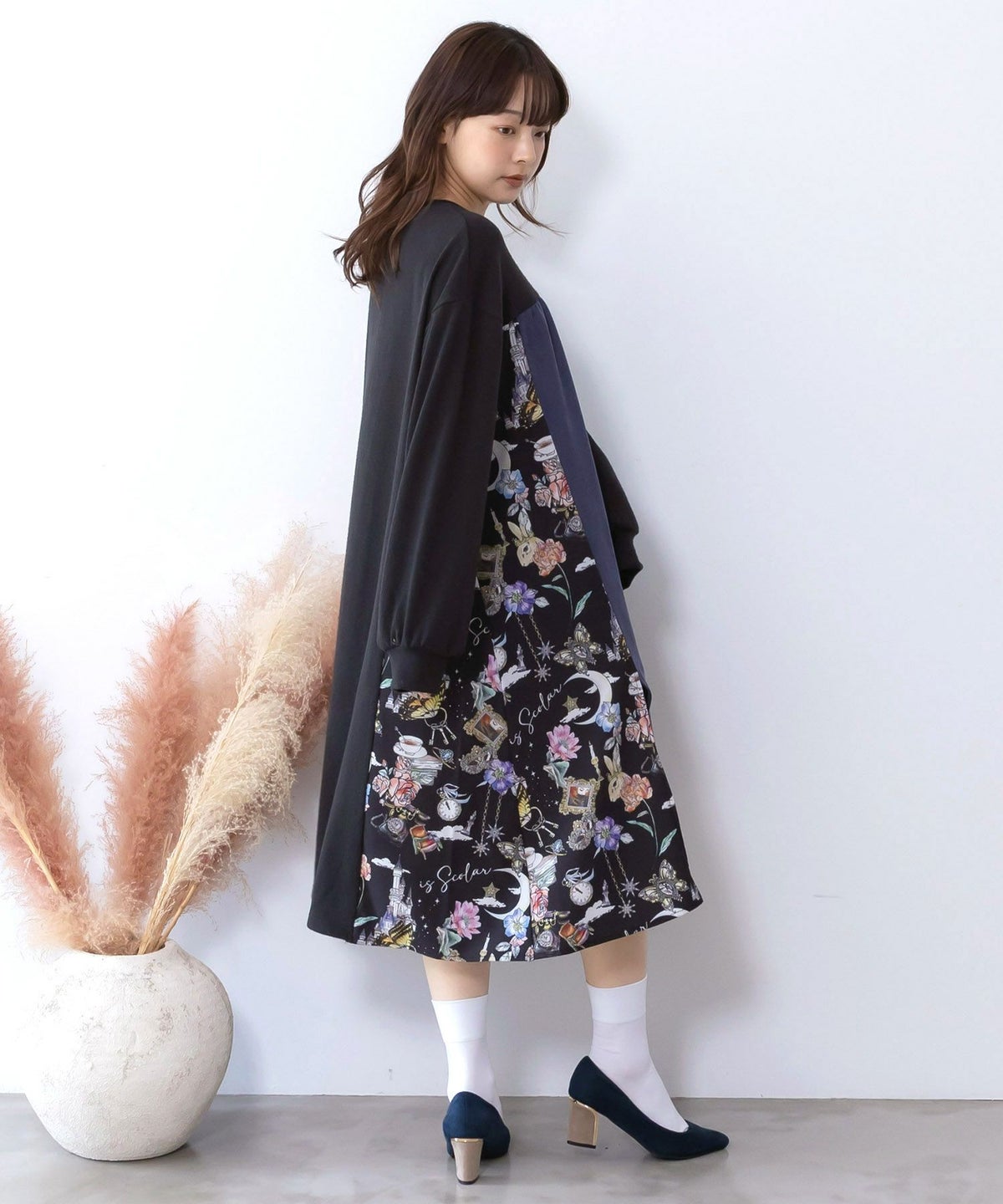 アンティーク柄 3素材切替ロングカーディガン-6