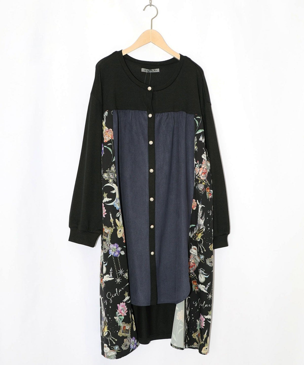 アンティーク柄 3素材切替ロングカーディガン-13