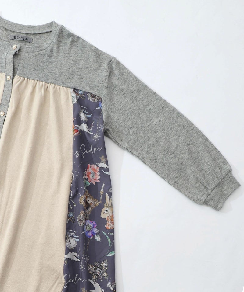 アンティーク柄 3素材切替ロングカーディガン-17