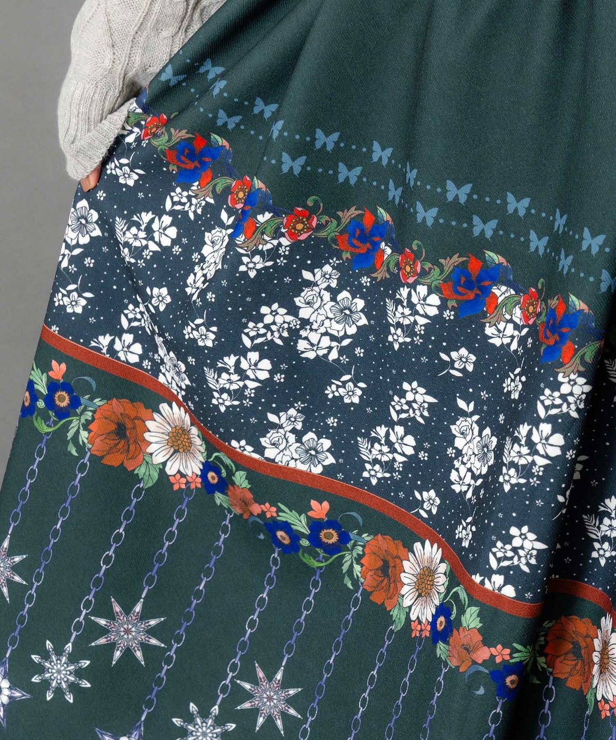 冬のオーナメント×花柄 裏起毛スカート-7