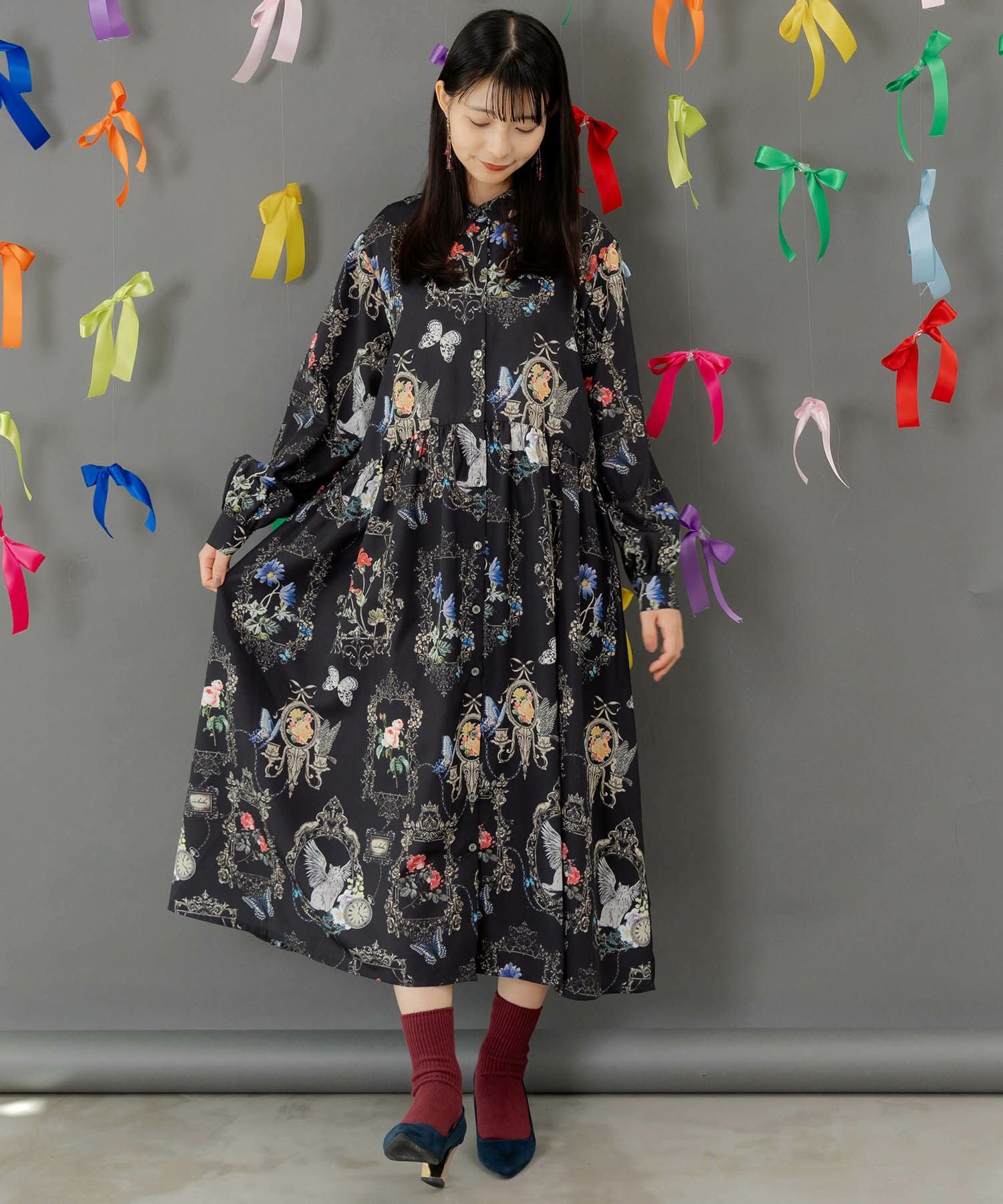 553282：ヴィンテージ風額縁柄シャツワンピースの通販-ScoLar