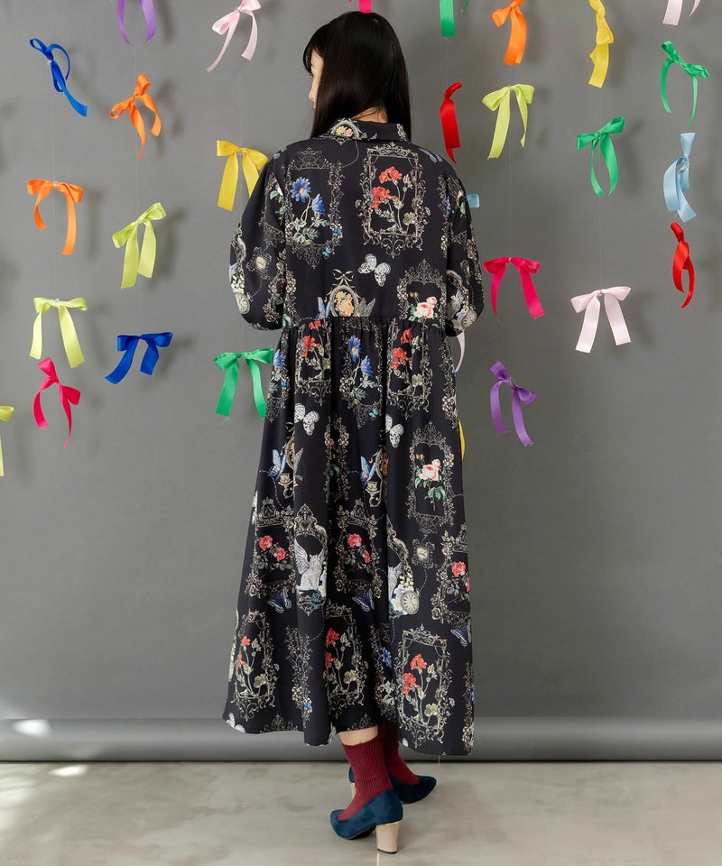 ヴィンテージ風額縁柄シャツワンピース-5