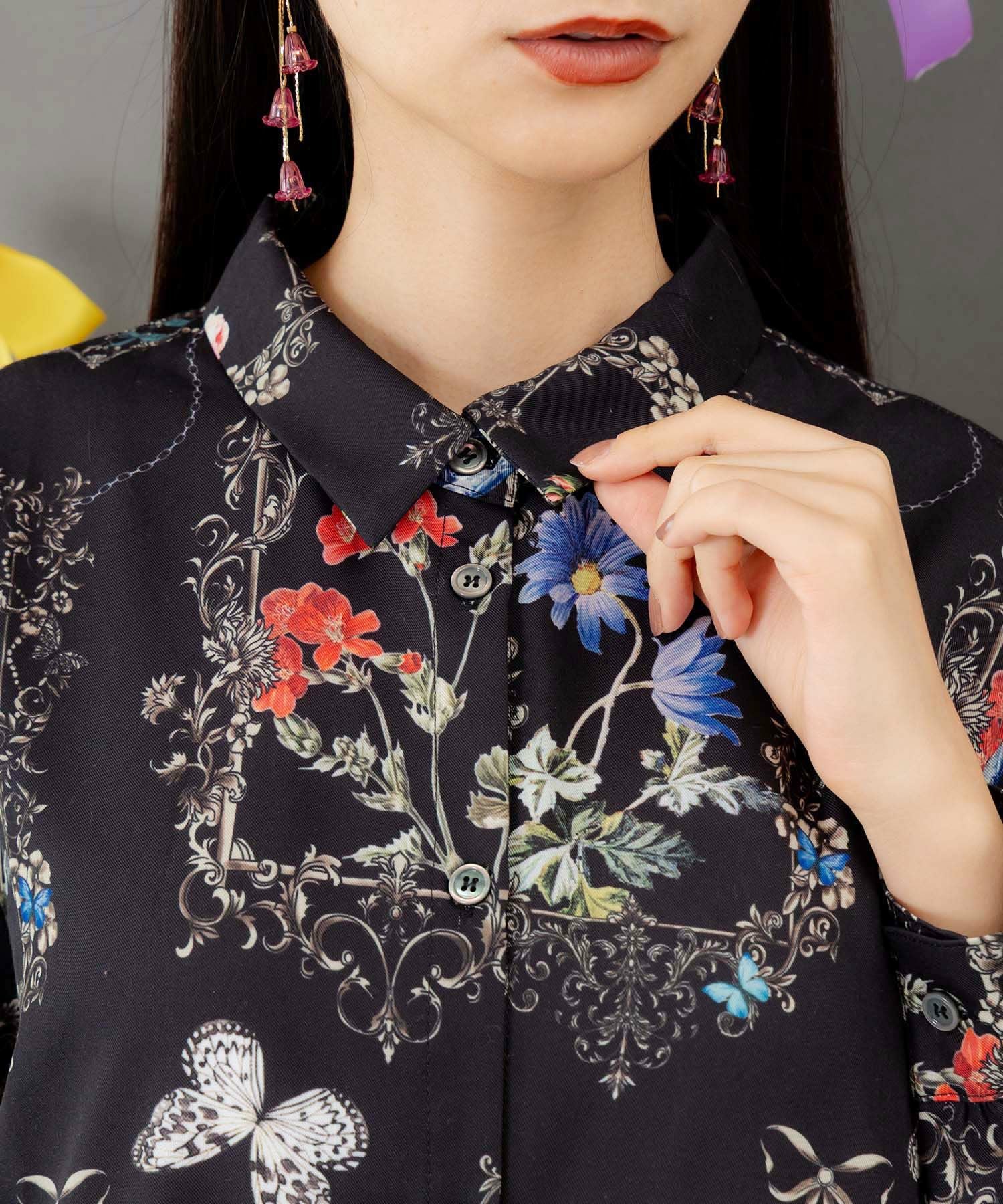 553282：ヴィンテージ風額縁柄シャツワンピースの通販-ScoLar