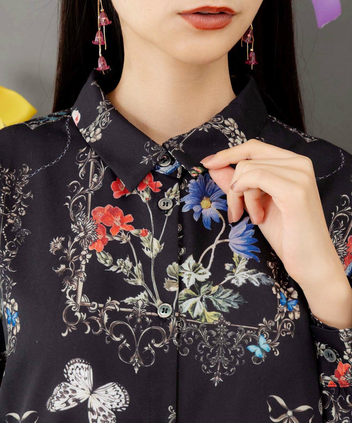 ヴィンテージ風額縁柄シャツワンピース-7