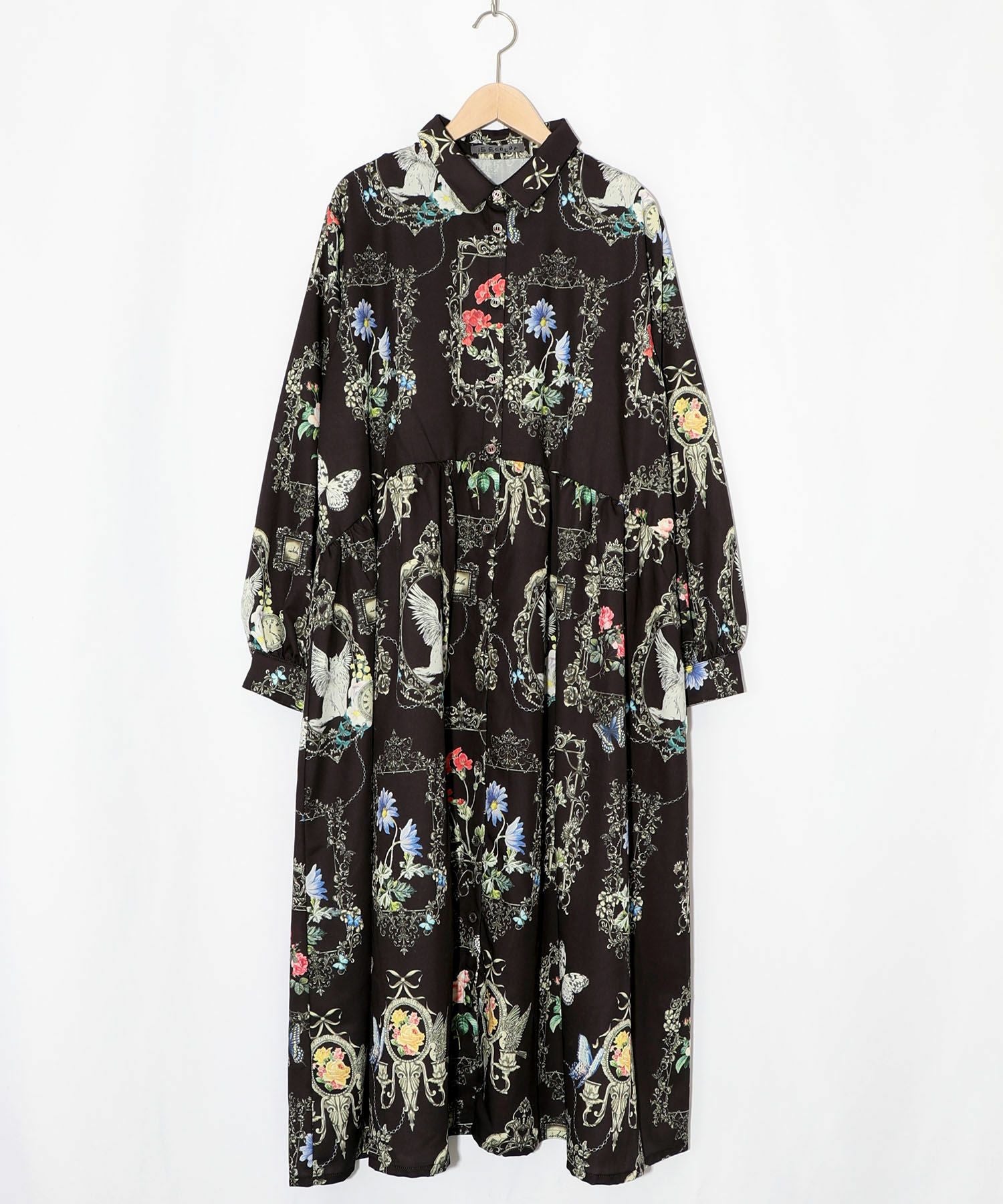 553282：ヴィンテージ風額縁柄シャツワンピースの通販-ScoLar