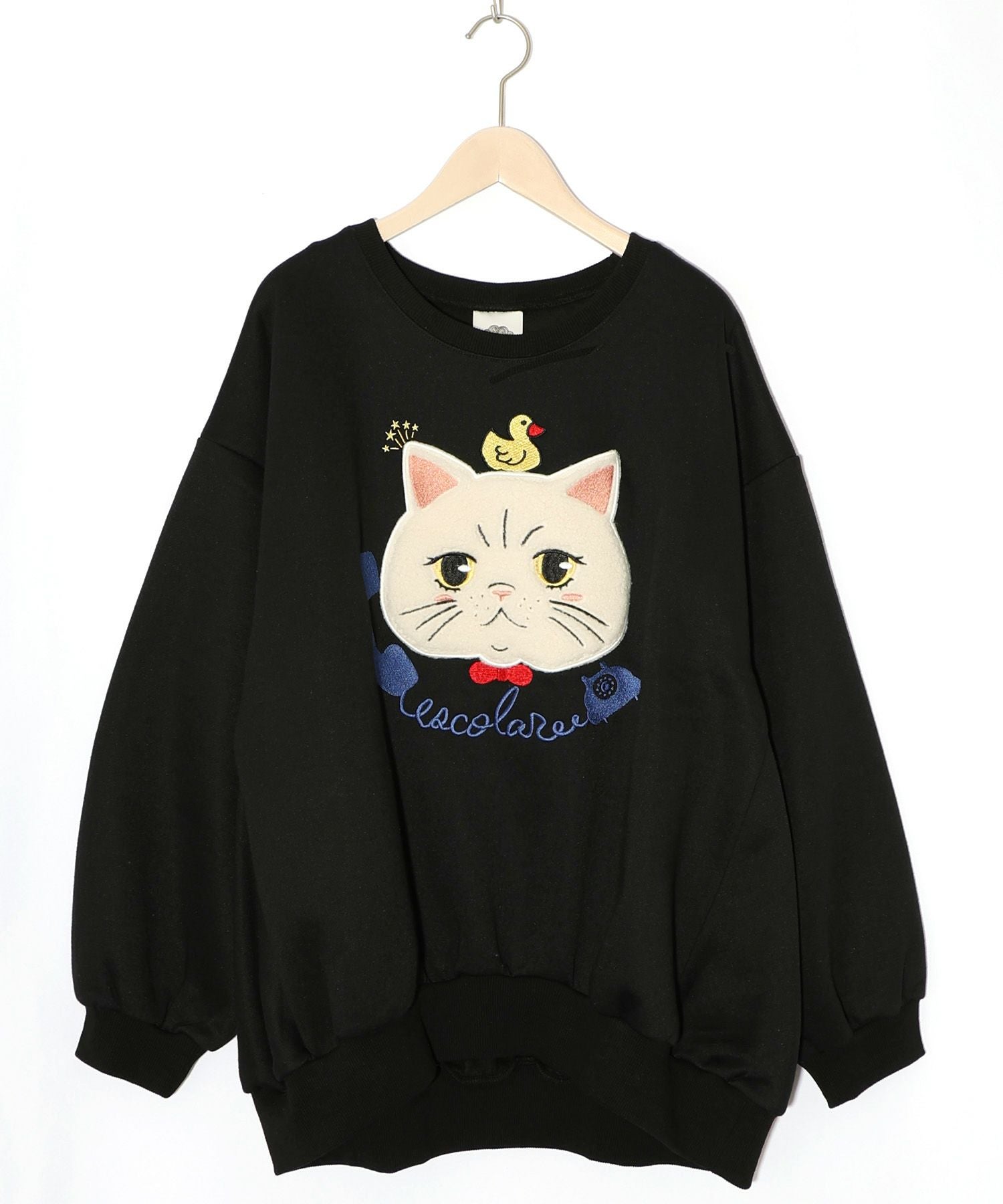 153768：ネコのボアアップリケ×刺繍 裏起毛プルオーバーの通販-ScoLar
