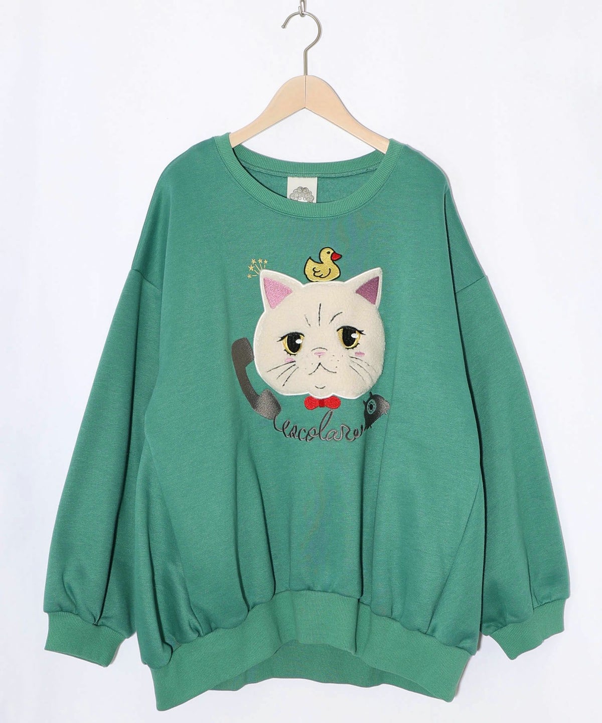 ネコのボアアップリケ×刺繍 裏起毛プルオーバー-12