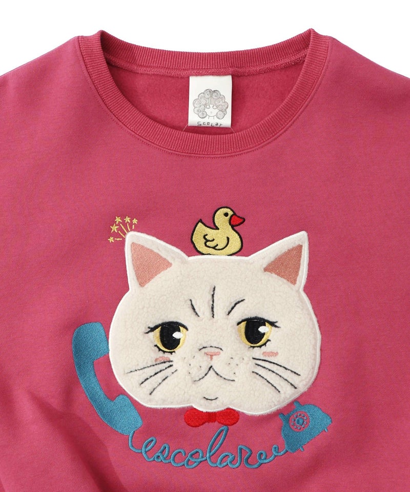 ネコのボアアップリケ×刺繍 裏起毛プルオーバー-14