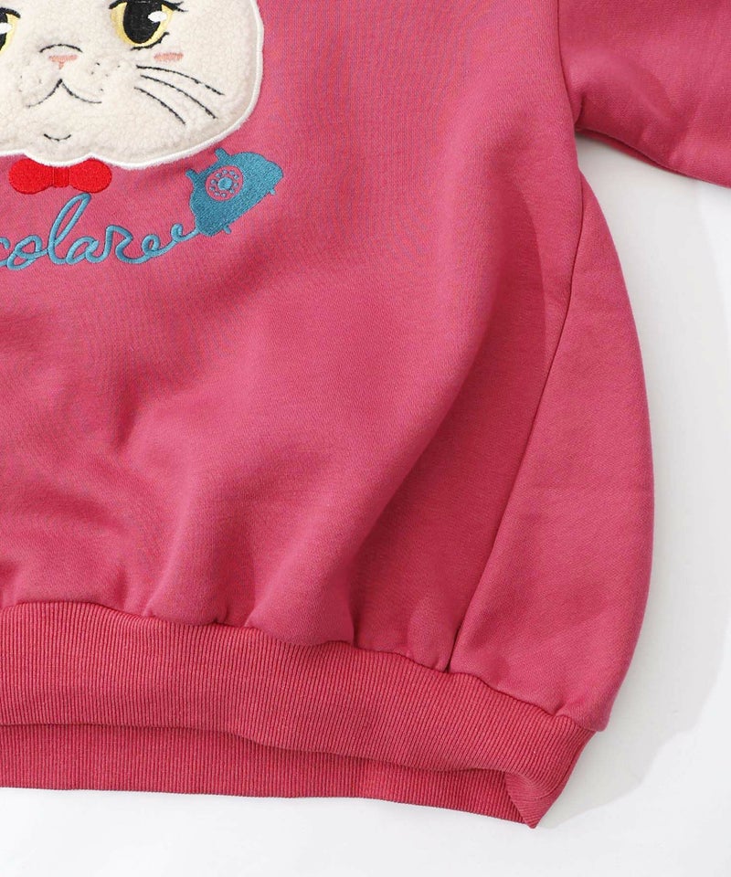 ネコのボアアップリケ×刺繍 裏起毛プルオーバー-16