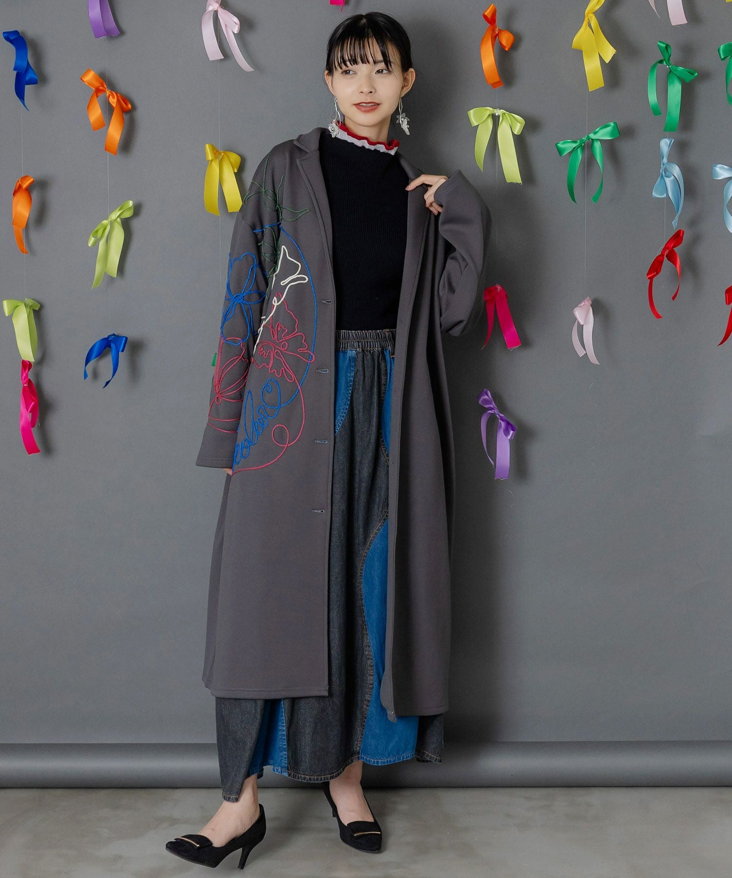 153762：サイン風コード叩き付け ツイル起毛×ボアロングコートの通販