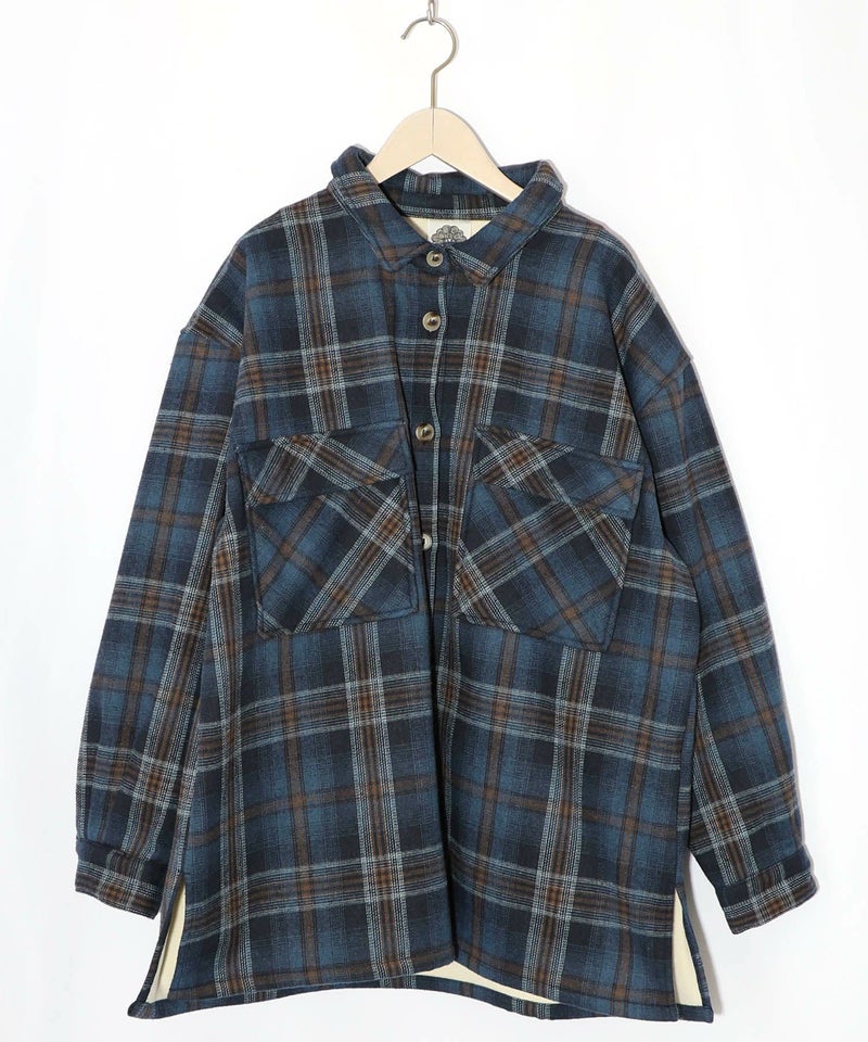 わんコレ柄ネルチェック×ボアシャツアウター-10