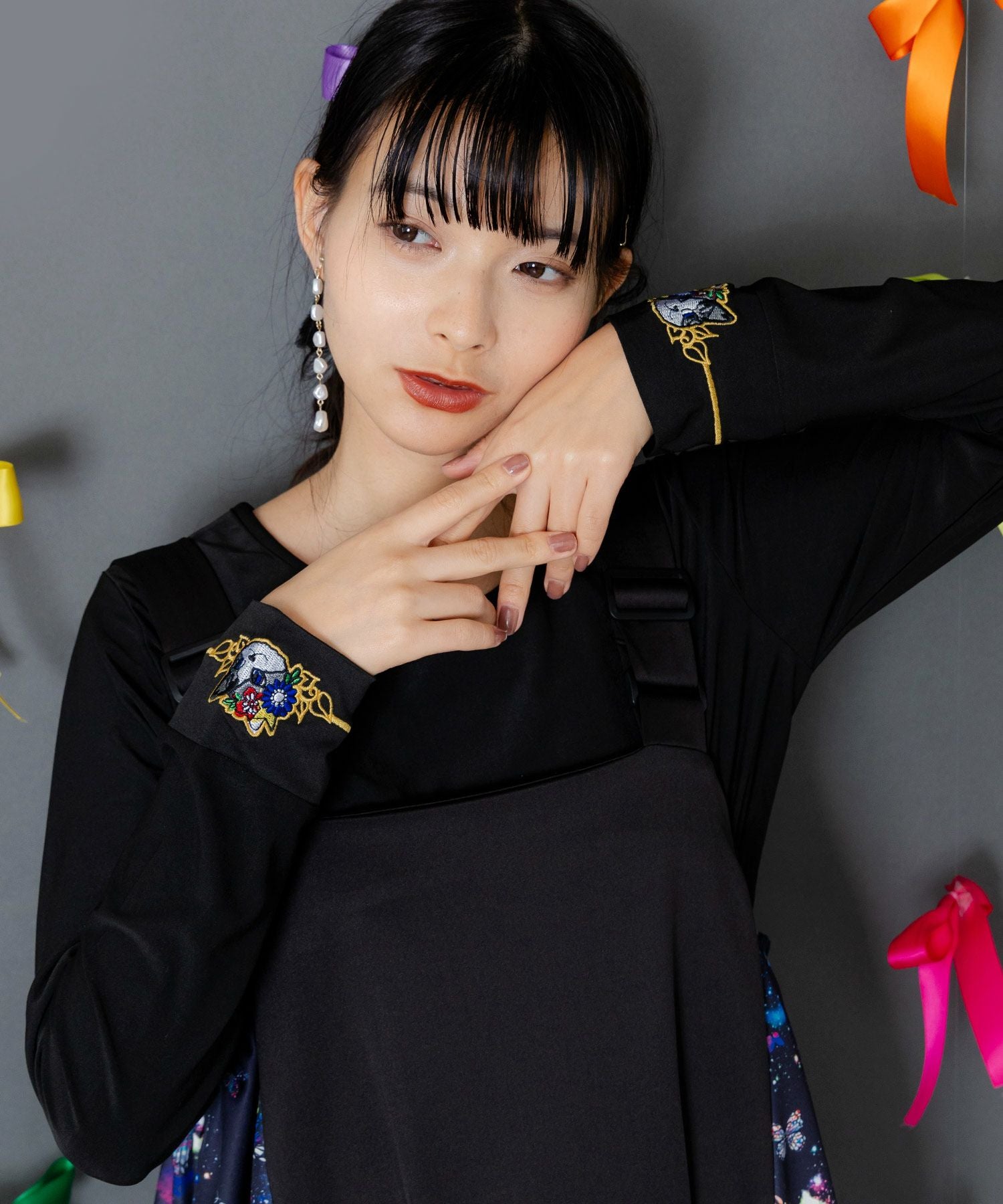 153757：ネコ・ラビル・蝶刺繍 裏起毛スムースインナーの通販-ScoLar