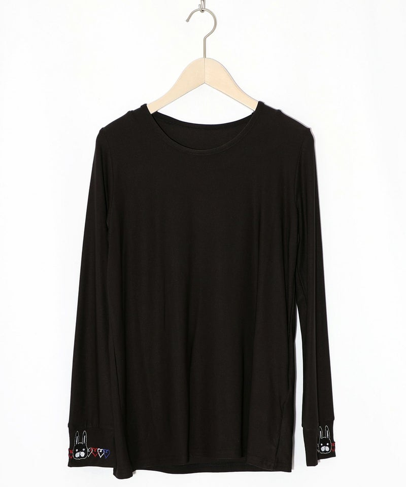 ネコ・ラビル・蝶刺繍 裏起毛スムースインナー-7