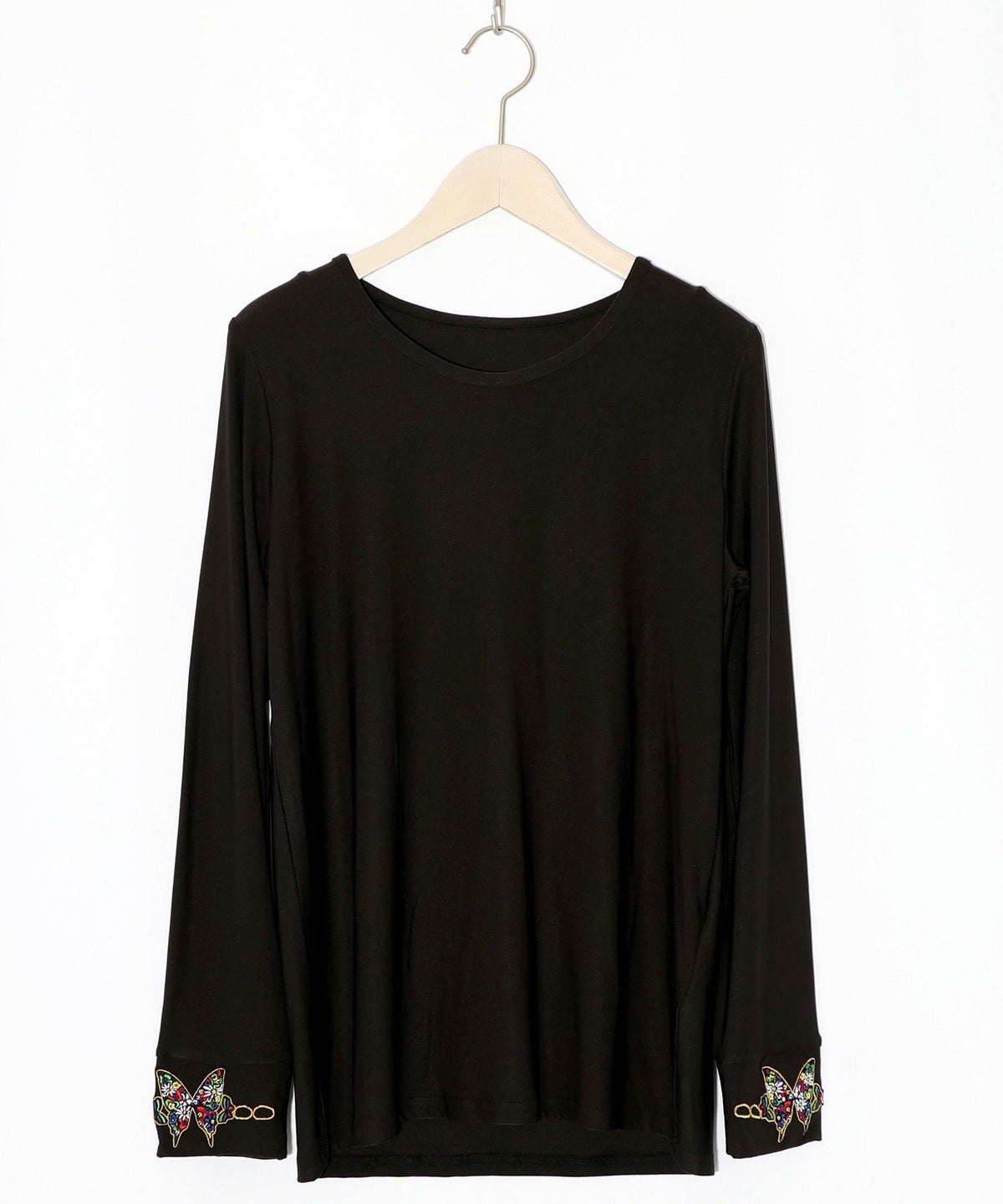 ネコ・ラビル・蝶刺繍 裏起毛スムースインナー-9