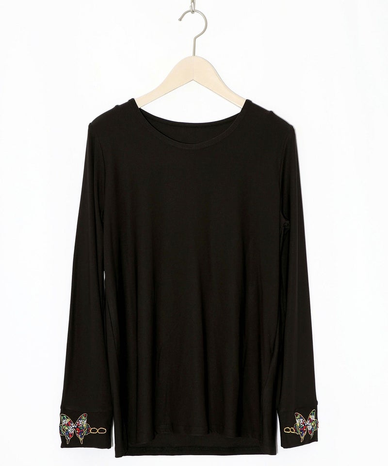 ネコ・ラビル・蝶刺繍 裏起毛スムースインナー-9