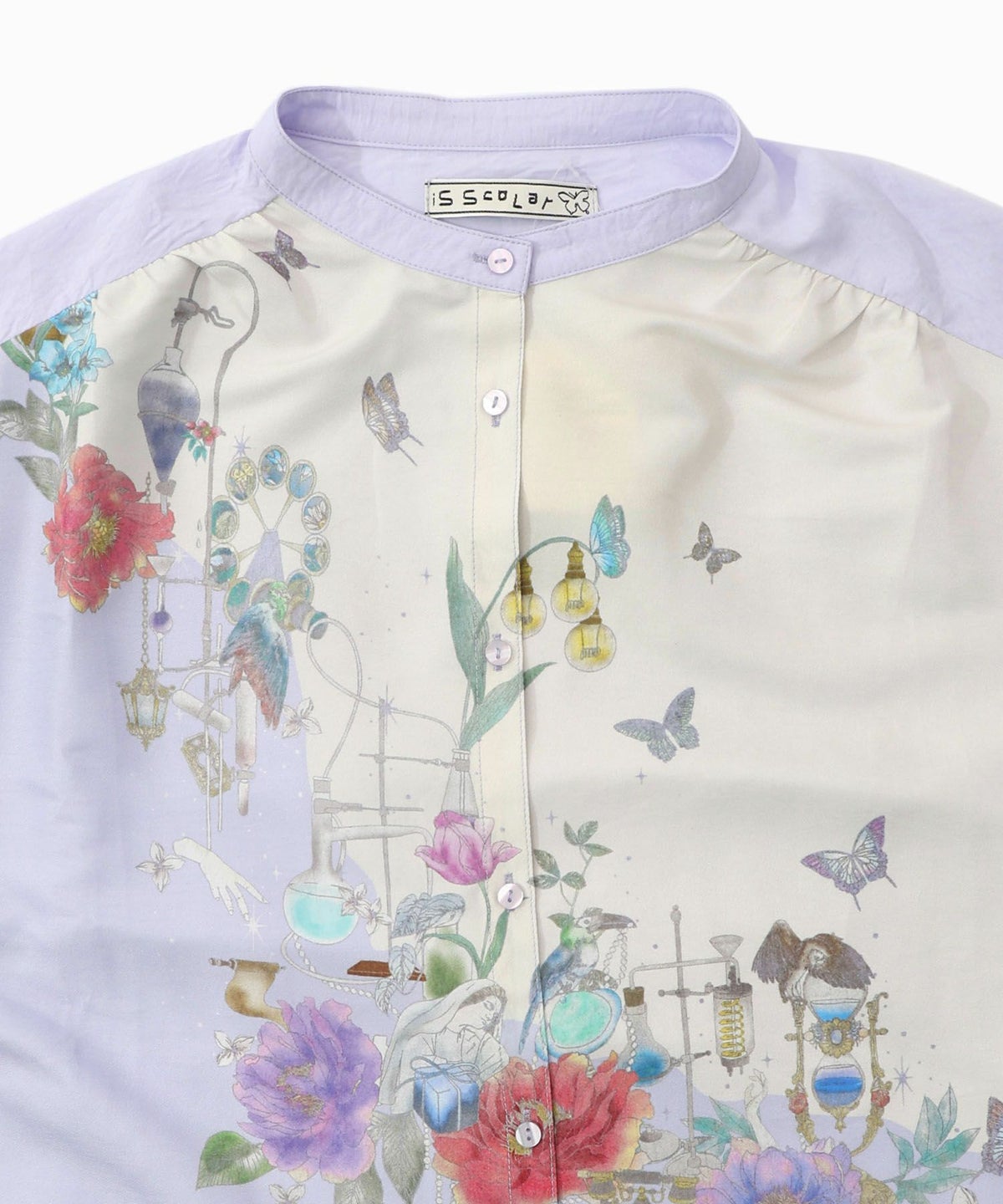 布帛ｘシフォン異素材切替バイカラー花柄シャツ-12