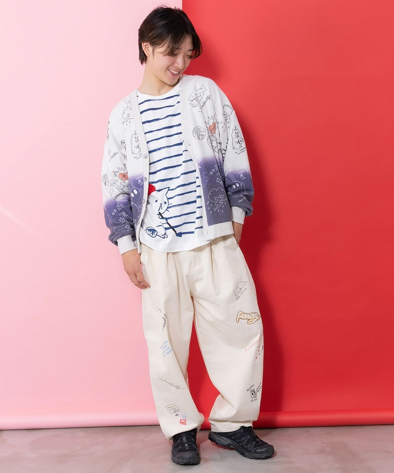 落書き柄段染め風裏毛使いカーディガン-10