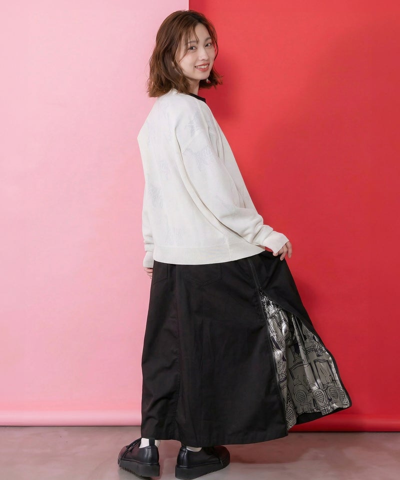 無地×動物たちの肖像柄 4wayツイルスカート-1