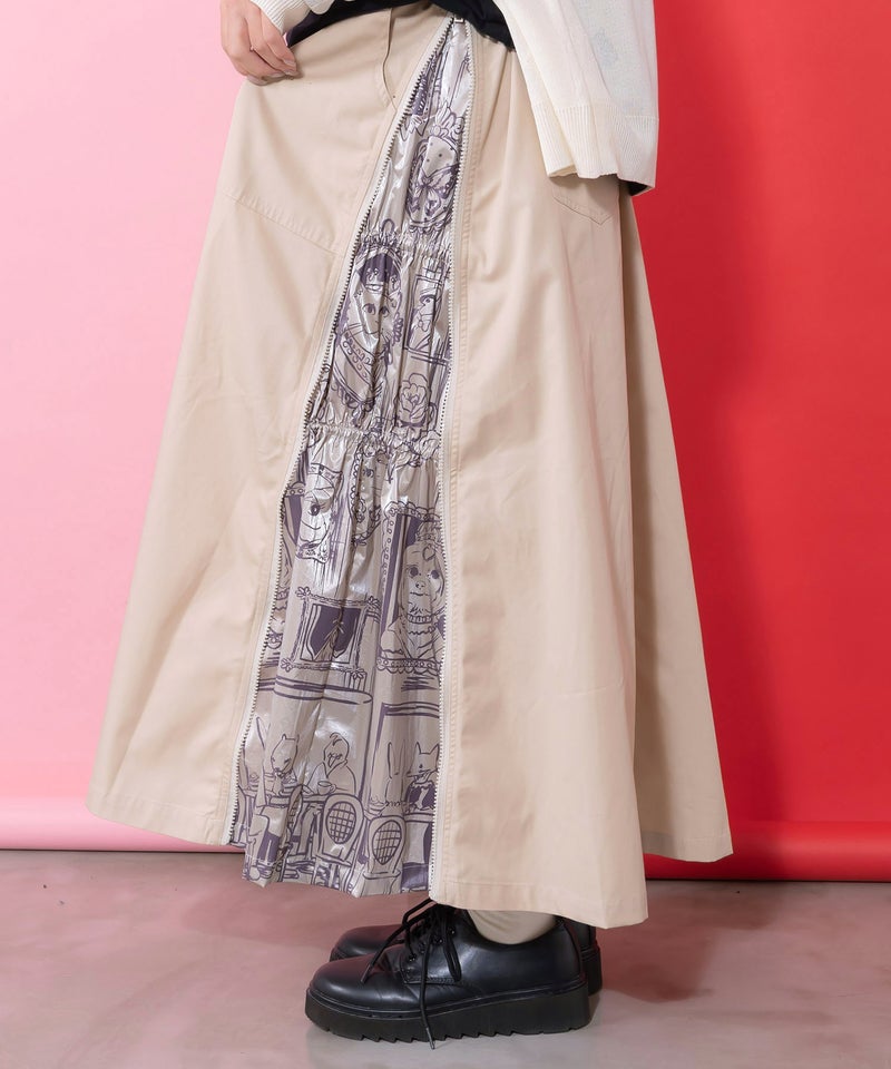 無地×動物たちの肖像柄 4wayツイルスカート-2