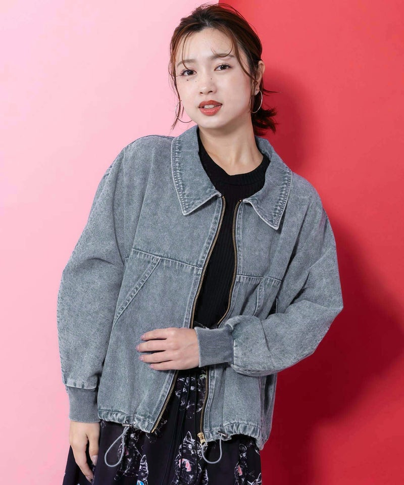 ヴィンテージ風ネコ刺繍デニムジャケット-2