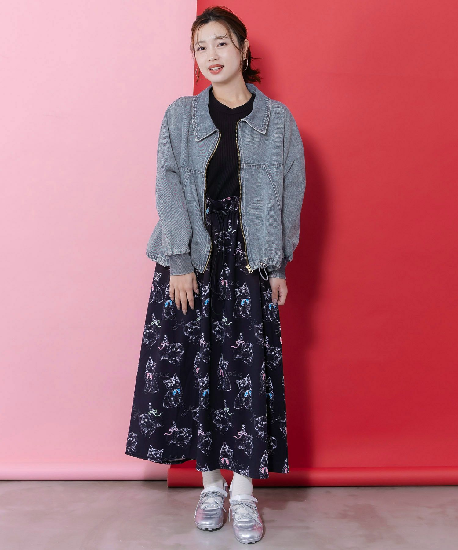 161614：ヴィンテージ風ネコ刺繍デニムジャケットの通販-ScoLar