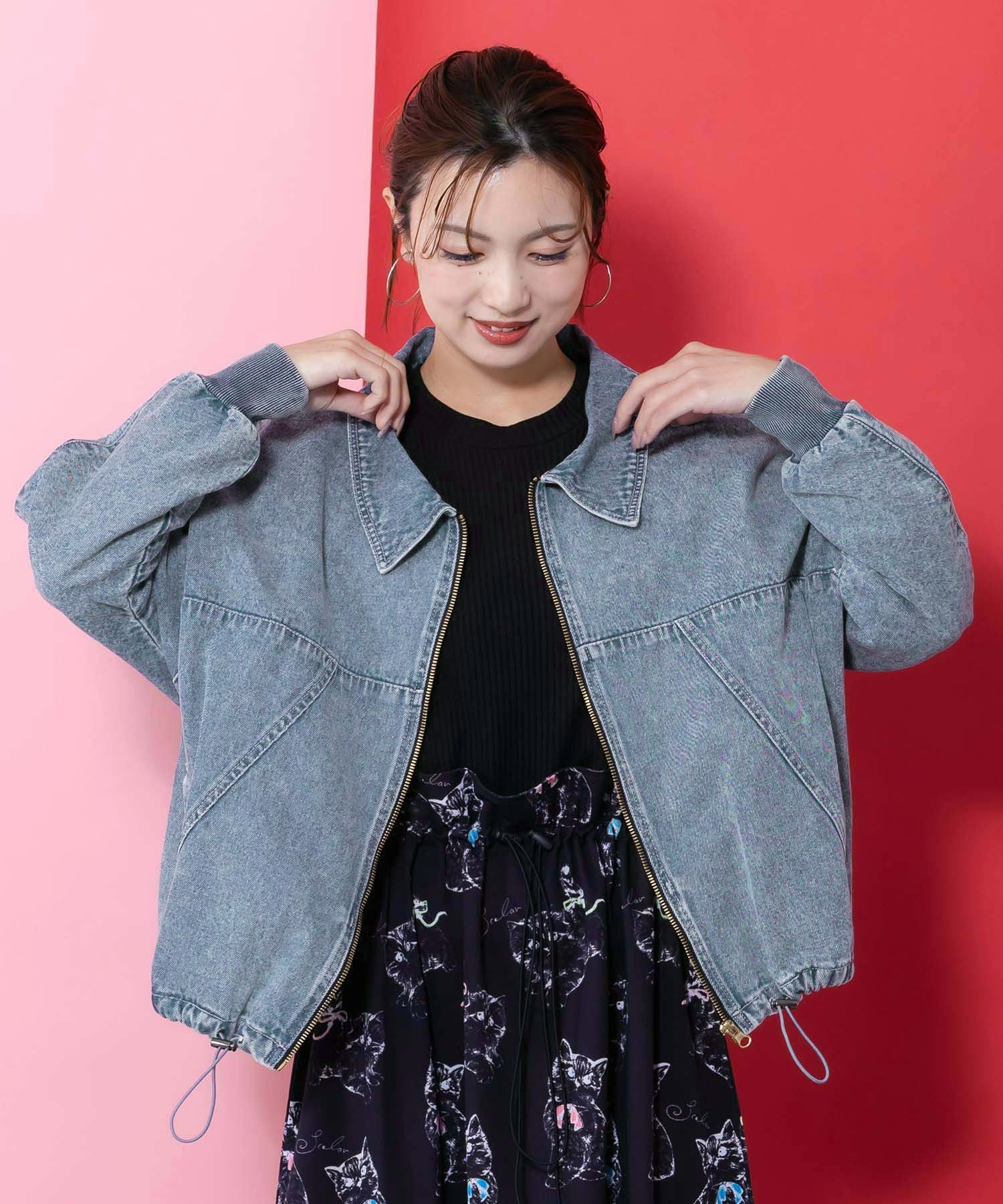 161614：ヴィンテージ風ネコ刺繍デニムジャケットの通販-ScoLar