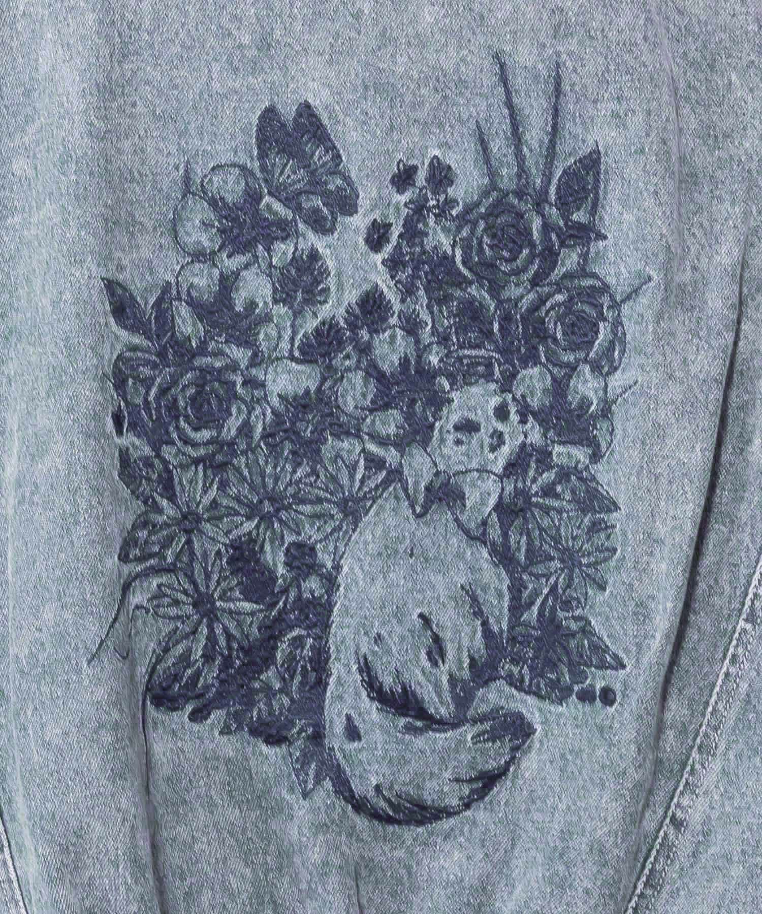 161614：ヴィンテージ風ネコ刺繍デニムジャケットの通販-ScoLar